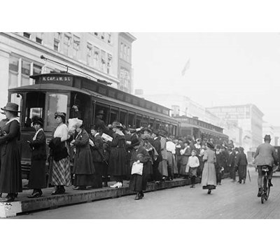 Trolley Cars Packed Photographic Print