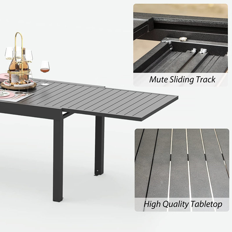 Table de salle à manger extensible d'extérieur en métal noir, pour 6 à 8 personnes, table rectangulaire en aluminium, bistro de jardin pliable avec fonction pliable, optimisation de l'espace