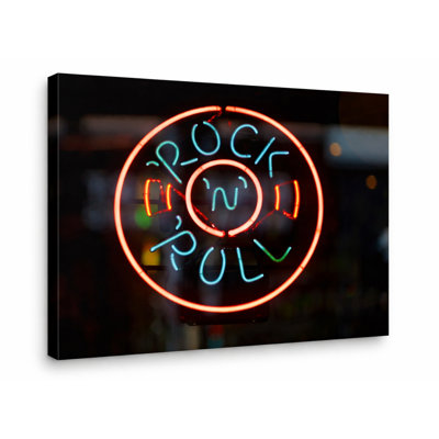 Neon Rock ’n’ Roll Sign – Retro Music Wall Art Print - Fine Art Giclee Print on Gallery Wrapped Canvas