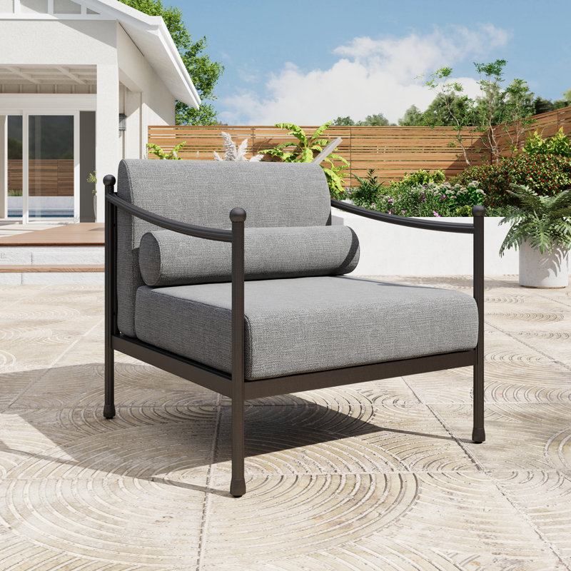 Outdoor Club Chair with an Extra-Thick Seat Cushion (Approx. 7.1") and Metal Frame