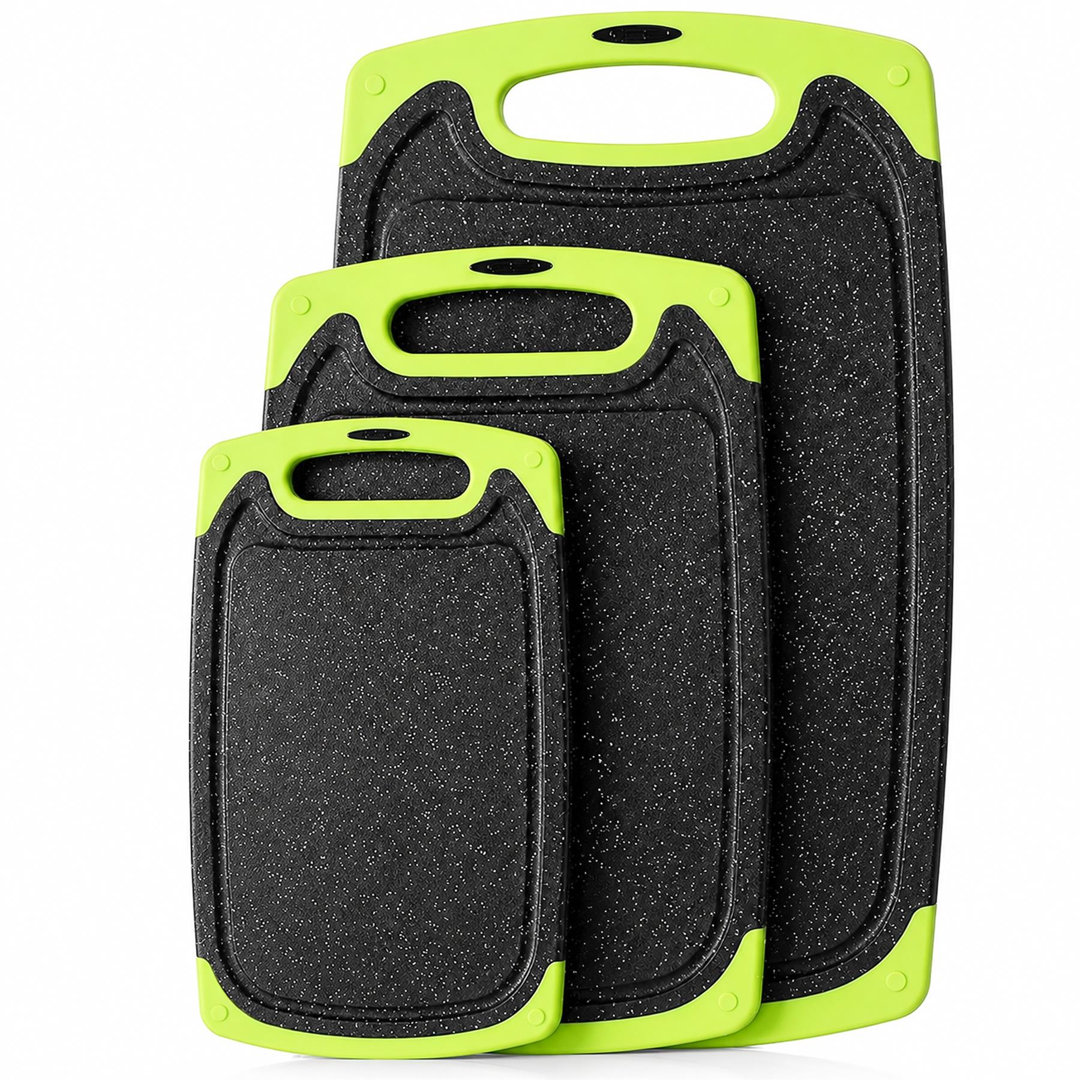Granite Effect Non-Slip Chopping Board Set with Handles, Set of 3 - Green & Black