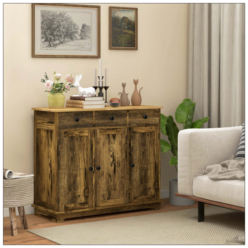 Buffet Cabinet With Storage, Sideboard Cabinet With Carved Door Panels,4 Doors Modern Aesthetic Storage Cabinet With Adjustable Shelves For Living Room, Kitchen