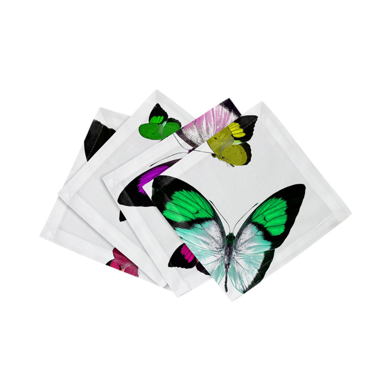 Butterflies Cotton Sateen Cocktail Napkins, Acid Green