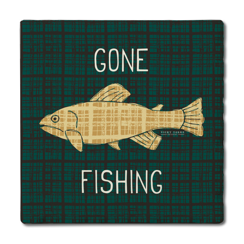 Gone Fishing Single Tumbled Tile Coaster