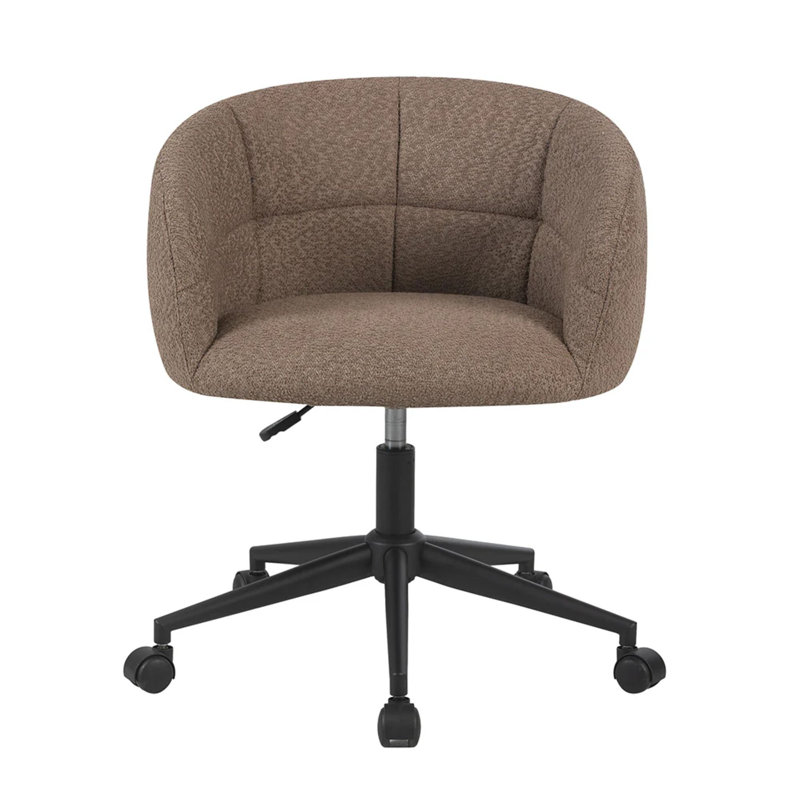 Chaise de coiffeuse pivotante avec roulettes Kaylee, dossier tonneau capitonné en tissu souple, rotation à 360 degrés, Sable