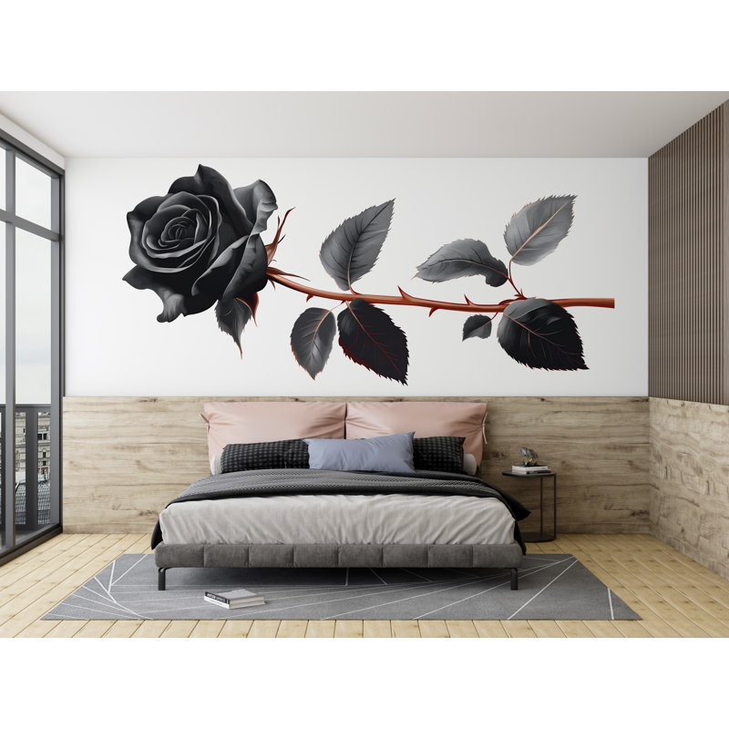 Adhésif mural rose noire, autocollant floral gothique, art mural botanique foncé, décoration de bureau, murale rose moderne, 132 g