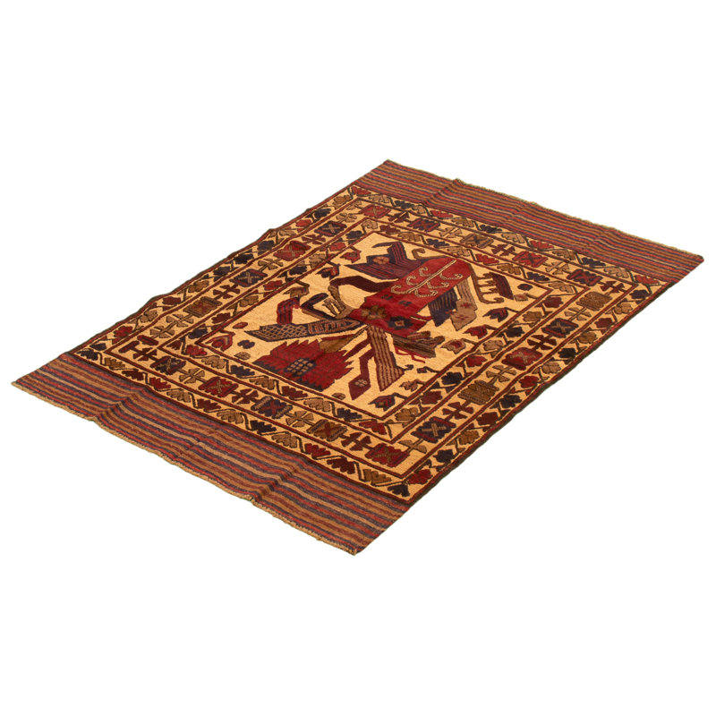 Tapis décoratif en laine de conception unique noué à la main New Age 3 pi 11 po x 6 pi Brantson