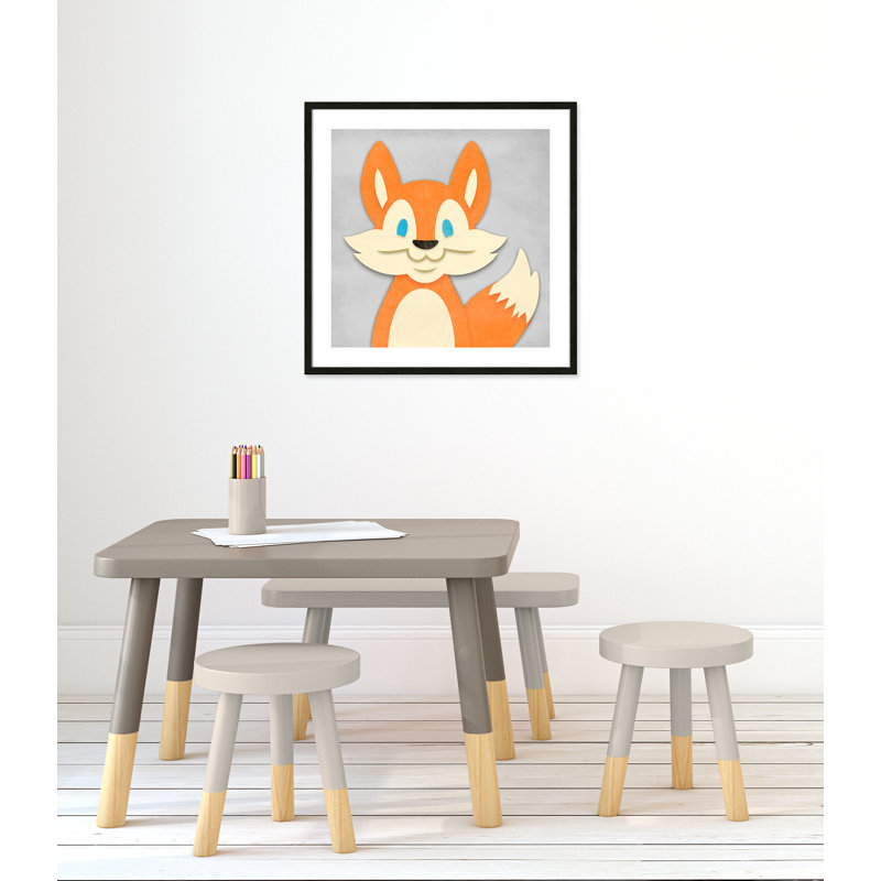«Cheery Fox», impression sur papier, 26.5" H x 26.5" W x 1.18" D, Cadre boîte à grain de bois noir