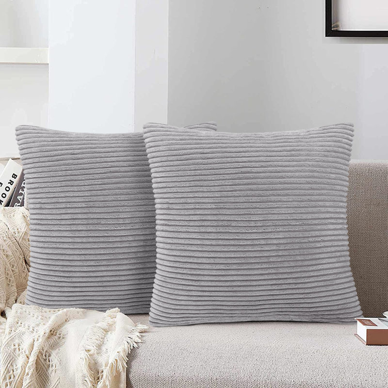 Square Cushion Pad, Silver Corduroy