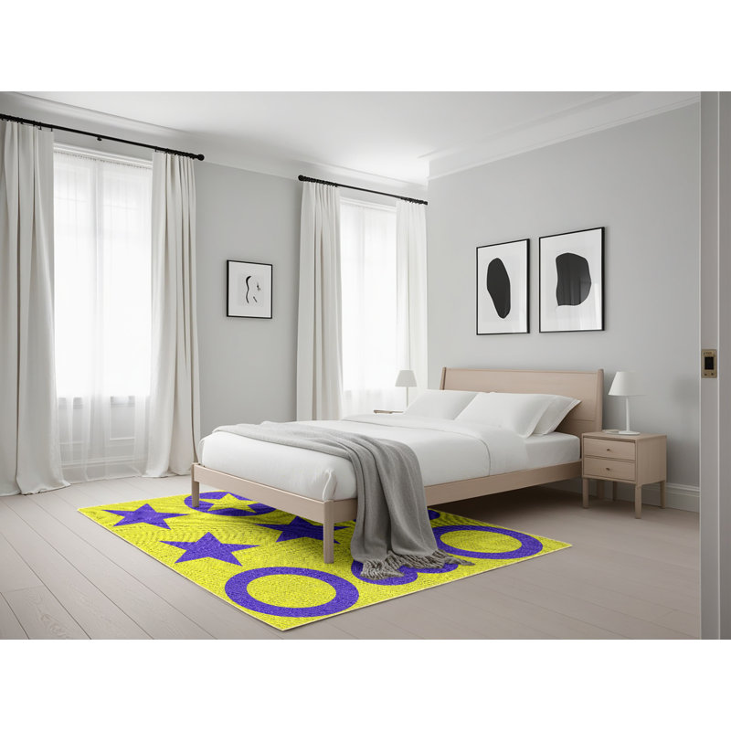 Tapis jaune/mauve à motifs Kempston, Rectangle 5 pi x 7 pi
