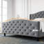 Structure de lit plateforme en velours avec base de lit et tête de lit tapissier-107650431-107650432