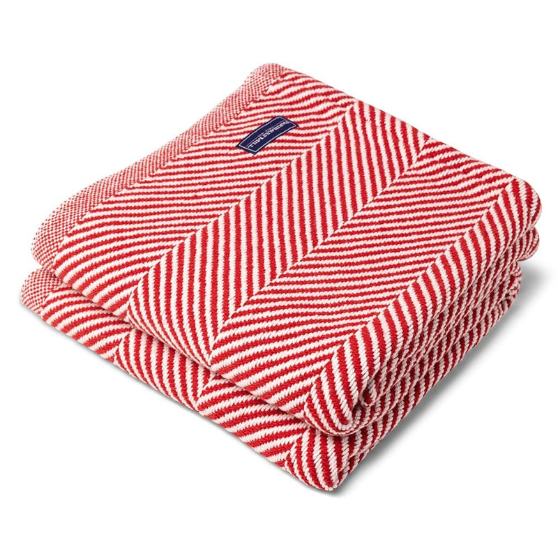 Monhegan Cotton Throw Without Fringe, Red Chevron