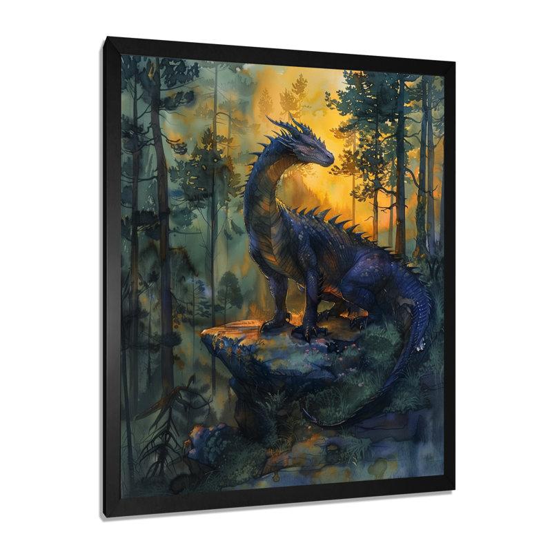  «Darkness and Mystic Forest Dragon - Dragons», décoration murale, H 20 po x l 12 po x P 1 po, Toile encadrée noire simple