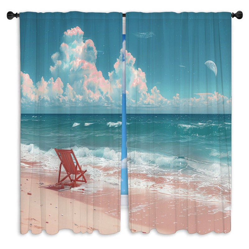 Chaise de plage, rideaux de fenêtre, paysage, vue sur l'océan, rideaux - 2 panneaux, L 20 po x L 61 po