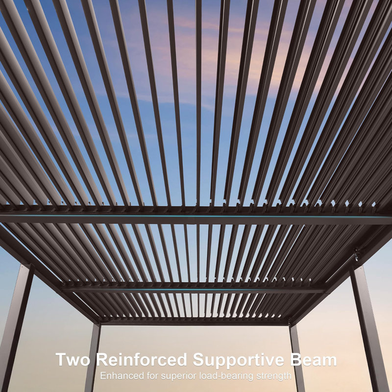 PURPLE LEAF Solar Louvered Pergola 11' x 21' with LED String Lights and Control Panel Aluminum Outdoor Pergola with Adjustable Roof for Patio Deck Garden Yard Gray