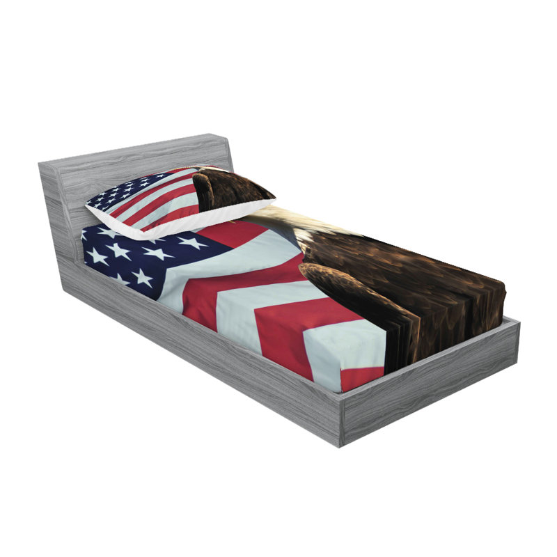 Multicolore drap-housse et taies décoratives Ambesonne Eagle, Ensemble de draps pour lit simple + 3 pièces supp