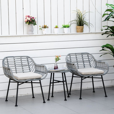 Ensemble bistro 3 pièces pour l'extérieur, meubles de patio avec coussins confortables et table en verre trempé