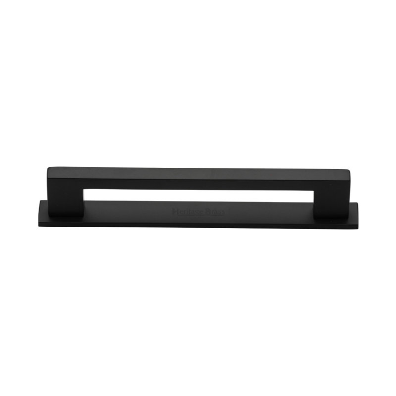 Heritage Brass Heritage Cabinet Pull Metro Design with Plate, 12.8cm, Black Matt