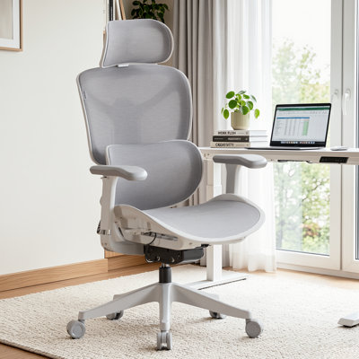 Chaise de bureau ergonomique en filet à contrôle tactile avec verrouillage d'inclinaison à 3 niveaux, chaise d'ordinateur avec dossier réglable et support lombaire et accoudoirs 3D et appui-tête 3D