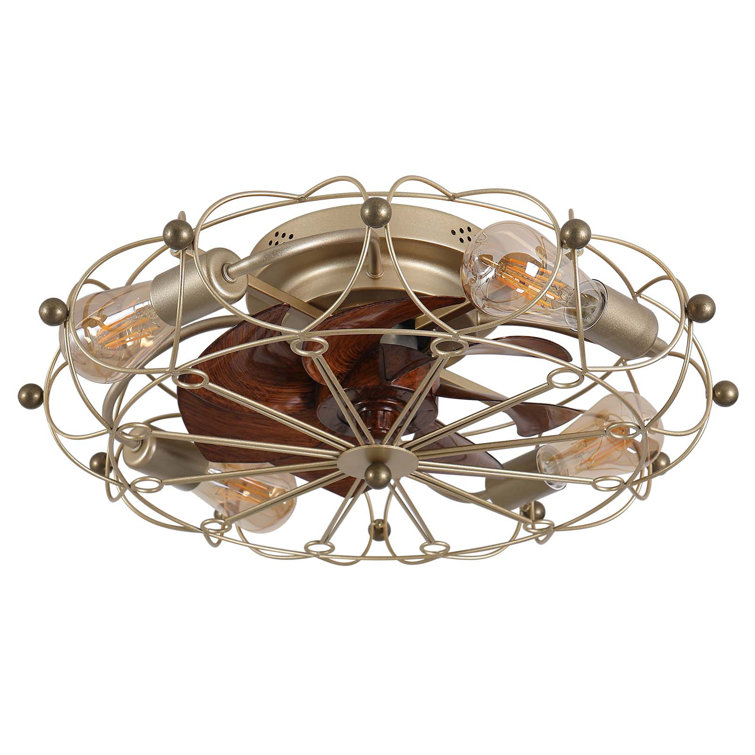 Low Profile Caged Ceiling Fan With Lights And Remote Control, Modern Industrial Design
