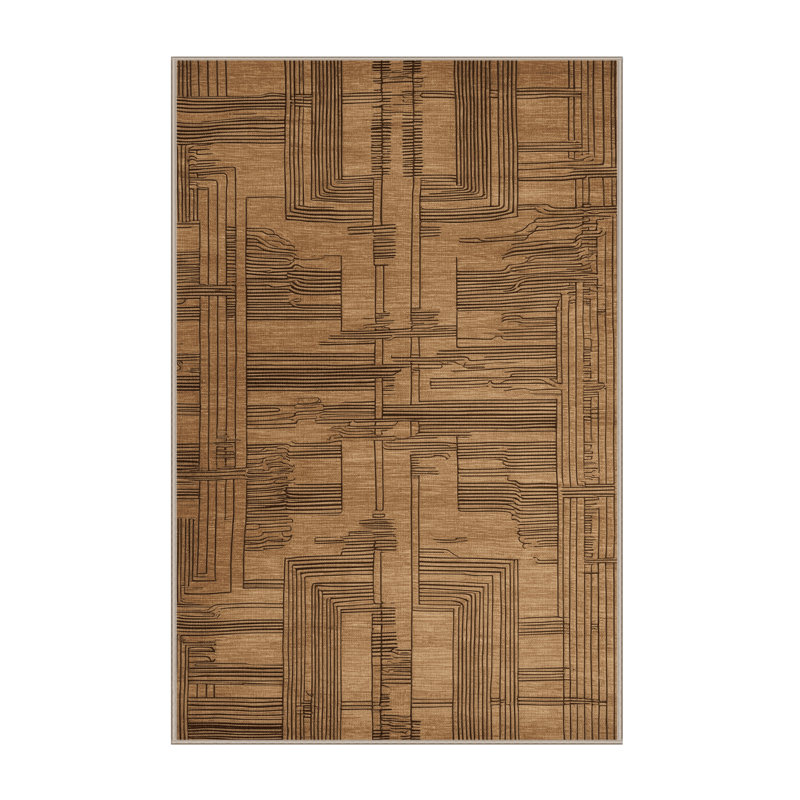 Machine Washable Art Deco Brown Area Rug, Rectangle 2' x 3'