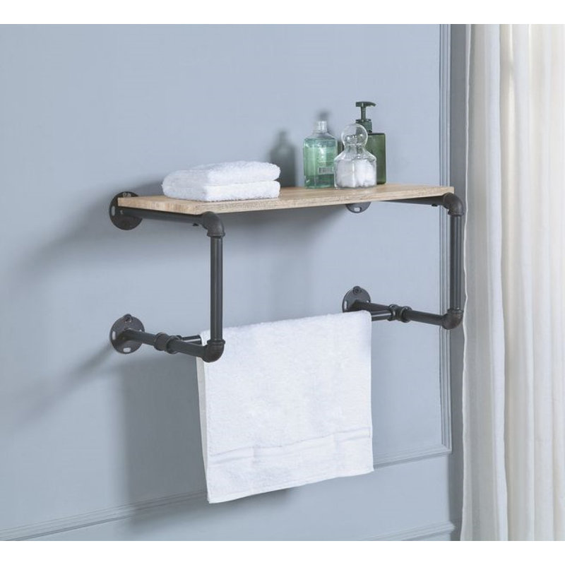 Foix Industrial Rectangular Wall Mounted Coat Rack in Oak and Sandy Gray