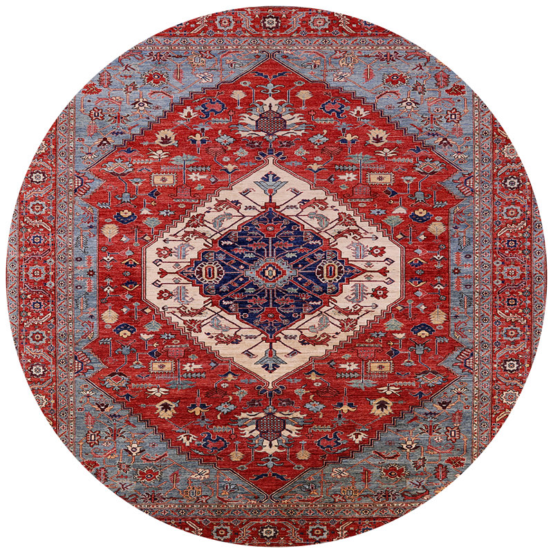 Tapis de style oriental rouge, Rond 4 pi
