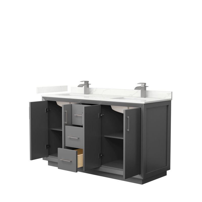 Strada 60'' W Double Vanity, Dark Gray, Brushed Nickel, Giotto Quartz