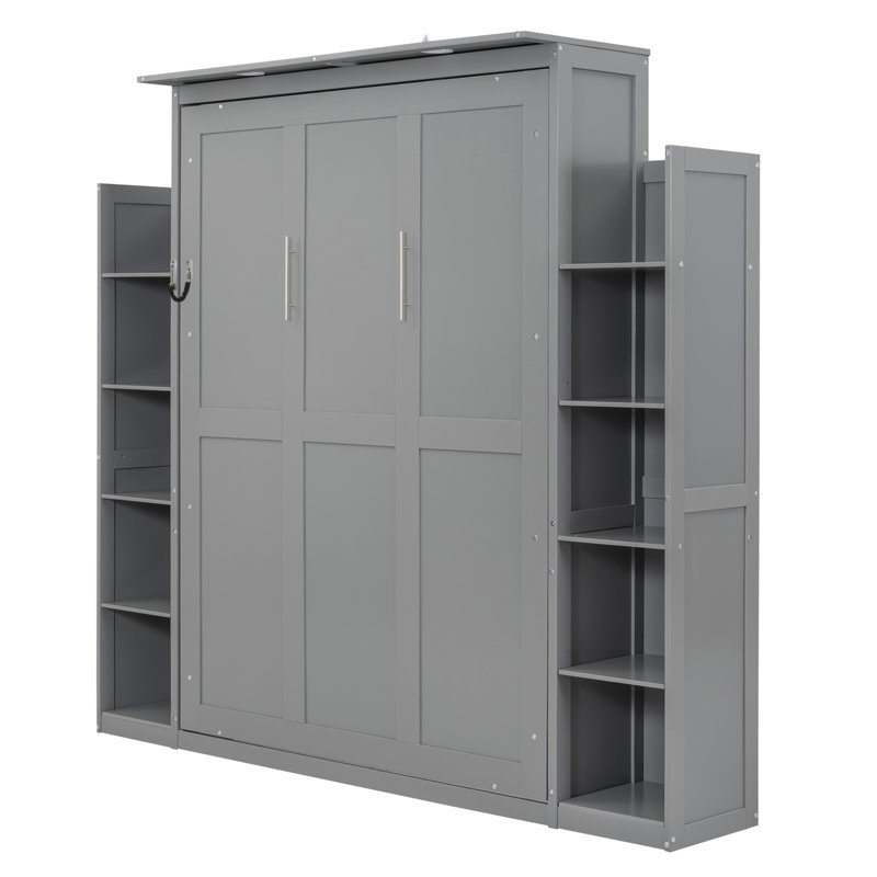 Lit escamotable moderne avec tablettes et lumières DEL Modern, Double, Gris