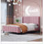 Lit plateforme tapissier, velours, rose