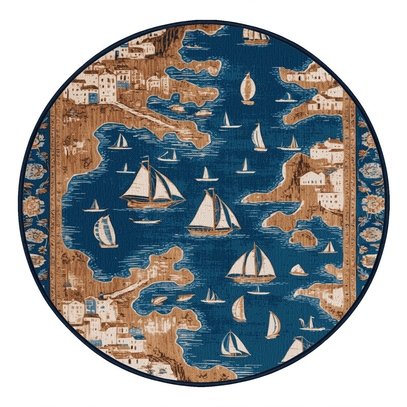  Tapis bord de mer lavable, Rond 5 pi