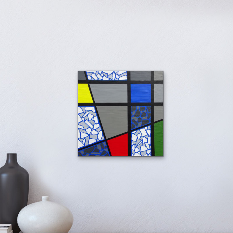 One-of-a-Kind Original Anginette «Mosaic Color Grid-Cobalt Blue on Black», peinture sur toile
