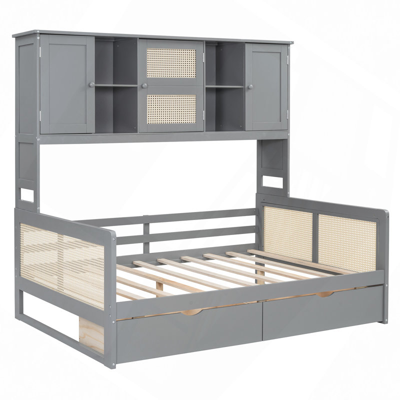 Wooden Daybed With 2 Drawers, And All-In-One Cabinet And Shelf, Gray, Full/Double
