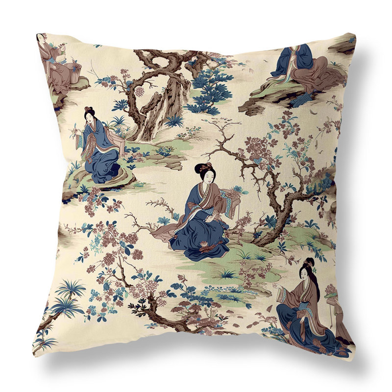 Coussin intérieur / extérieur Imperial Palace Garden, H 16 po x l 16 po, Bleu/brun