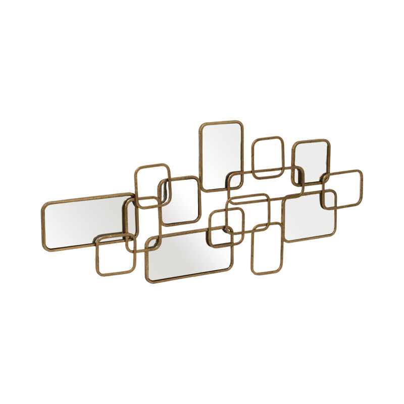 Baeden Modern Geometric Metal Wall Mirror with Overlapping Rectangular Frames - Stylish Decorative Accent Featuring Glass, Wood, and MDF Design