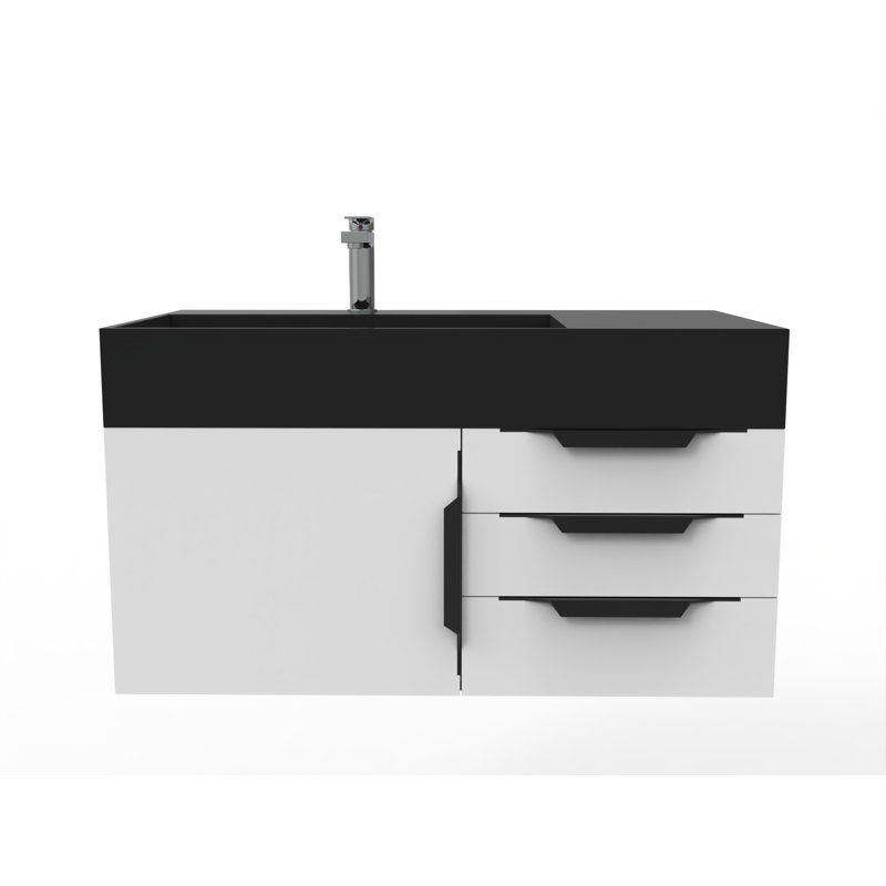 Ensemble de meuble-lavabo mural simple 36 po Bassi, Noir, Blanc, Noir