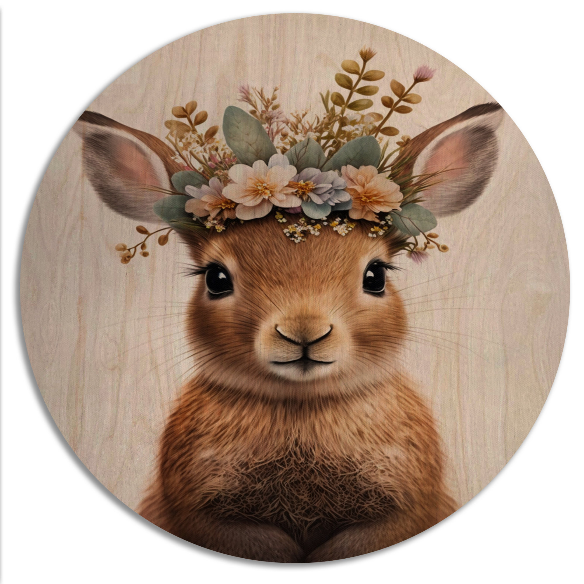 Redwood Rover Cute Baby Rabbit With Floral Crown I - Animals Wood Wall ...