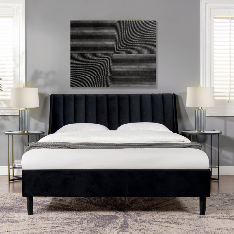 Helaina Upholstered Wingback Bed, Queen, Anthracite Velvet
