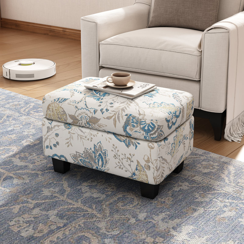 Upholstered Ottoman, Beige & Blue