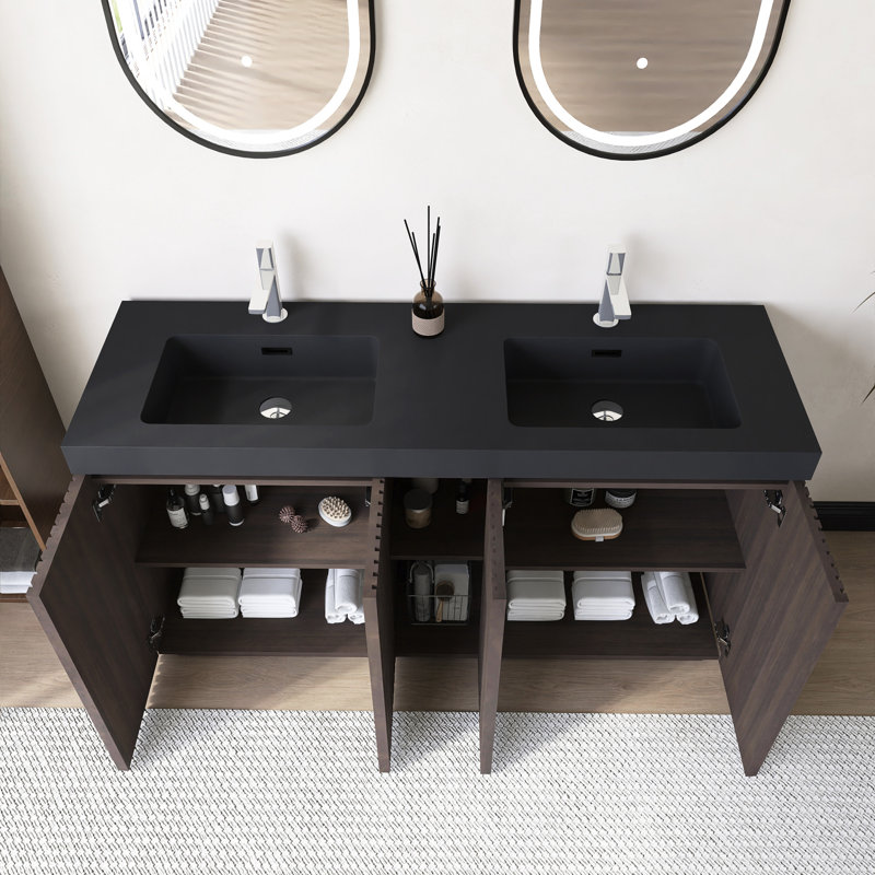 Meuble-lavabo autoportant 60 po avec lavabo intégré, Noir mat