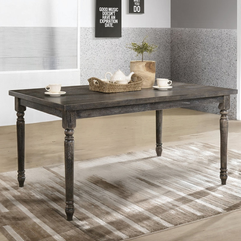 Table rectangulaire grise patinée pour la salle à manger, pouvant accueillir 6 personnes avec une base stable