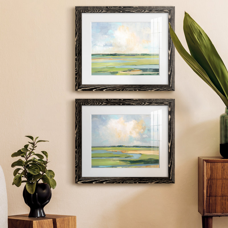 «Pastel Horizon I», ensemble de 2 peintures encadrées, Papier encadré noir, H 20 po x l 34 po x P 1,5 po