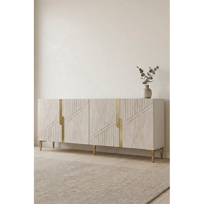 Console, 29.5" H x 49.21" W x 12.6" D, Beige/Gold