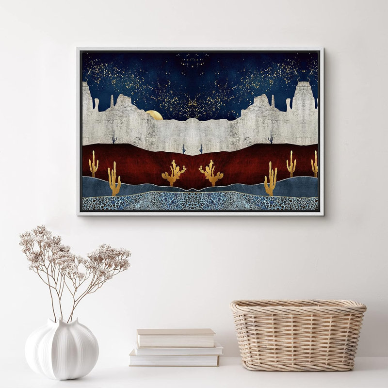 Gray Desert Canyon with Golden Cacti, reproduction d'art sur toile, H 16 po x l 24 po x P 1,5 po, Blanc