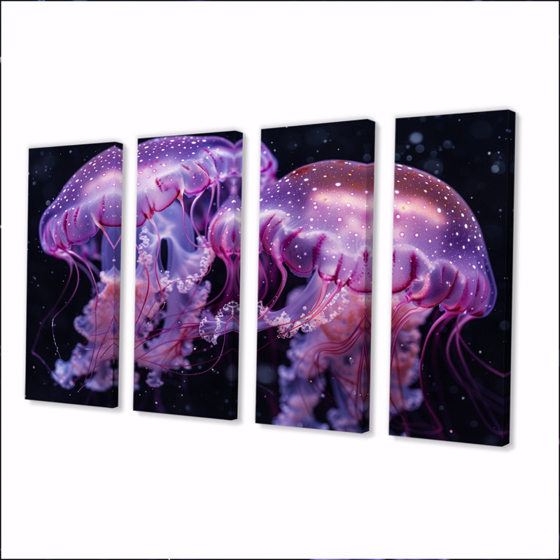 Ensemble de reproductions d'art mauve et noir «Jellyfish Dance II - Sea Creatures», H 32 po x l 64 po