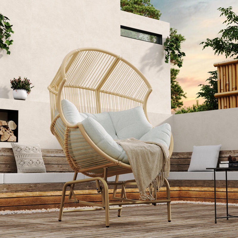 Fauteuil oscillant d'extérieur en osier Palos, Marron clair