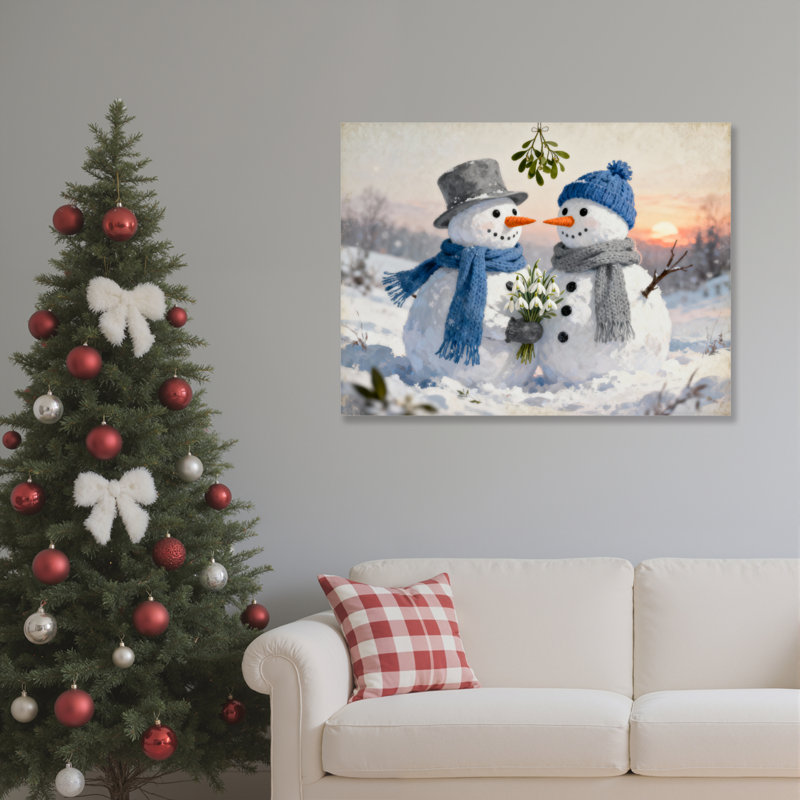 «Snowman Couple Winter», art mural sur toile, H 12 po x l 18 po
