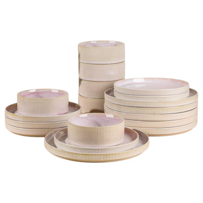  18 Pieces Porcelain Lightweight Plates And Bowls Sets, Ceramic Dinnerware Sets For 6, Scratch Resistant Dish Set, Oven & Microwave & Dishwasher Safe, Primrose Pink