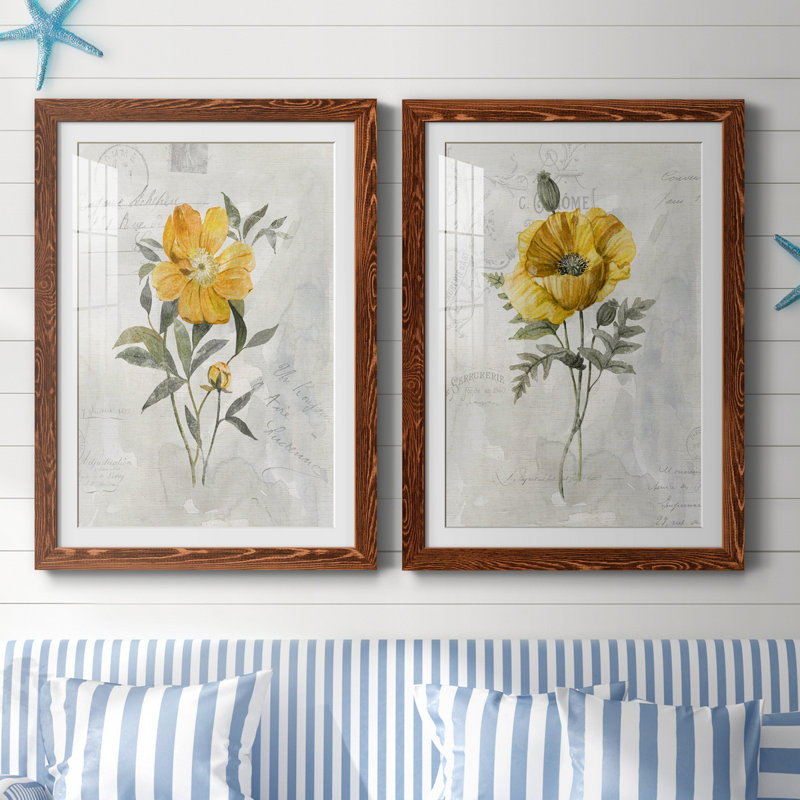 Canary Linen pivoine - ensemble de 2 reproductions d'art, H 37,5 po x l 55 po x P 1,5 po, Papier avec cadre érable, Blanc