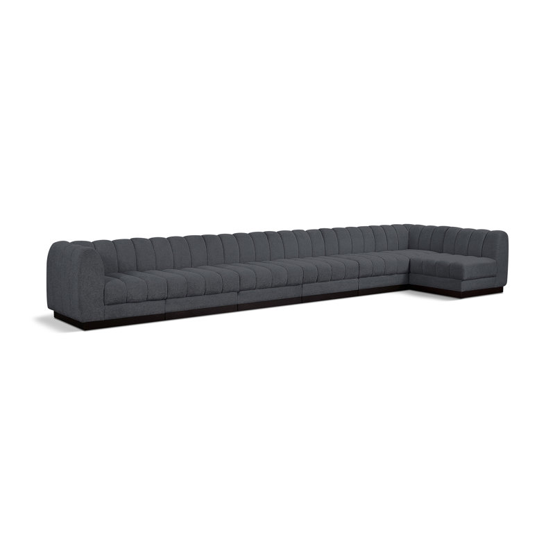 Canapé modulaire rembourré 7 pièces Quinn, Tissu gris chenille